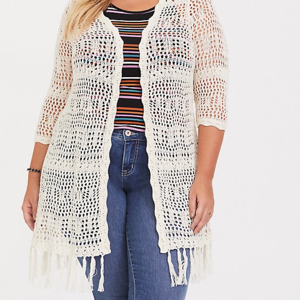 IVORY CROCHET KNIT KIMONO SIZE 2